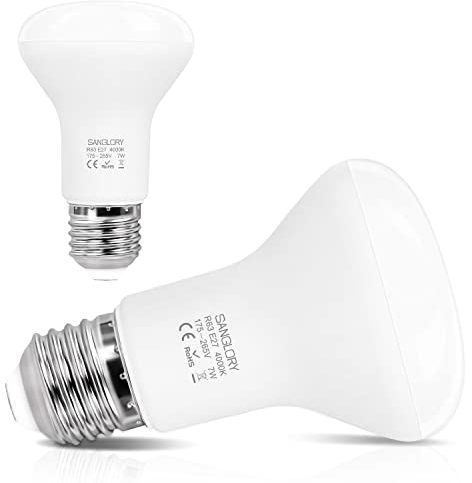 SanGlory E27 LED Lampe Neutralweiß 7W, 810 Lumen, Ersetzt 60W Glühbirne, 4000K Reflektorlampe R63, Nicht Dimmbar, 2er Pack