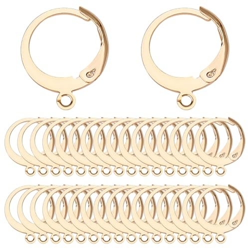 SUNNYCLUE 1 Box 80Pcs Leverback Earring Hooks Real 18K Gold Plated Stainless Steel Huggie Hoop Round Leverbacks Earwires Lever Back Hoops for Jewellery Making Earrings Backs Findings Adult 14.5mm