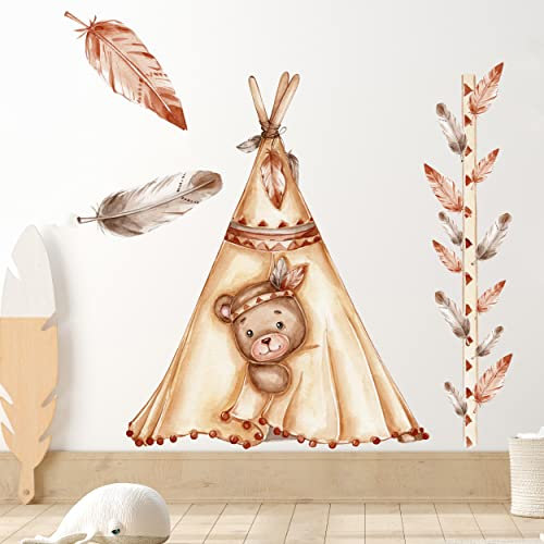 WANDKIND Bär im Tipi Zelt V328 Wandtattoo Kinderzimmer | handgezeichnet | AUFKLEBER Kindergarten | Wandsticker Babyzimmer, Kinderzimmer Bär (75 x 75 cm)