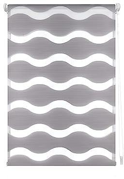 Decorblind | Night and Day Double Layer Roller Blind Without Tools or Drilling – Measure 52 x 150 cm (Width x Length), Fabric 49 x 145 cm – Silver Colour, For Windows