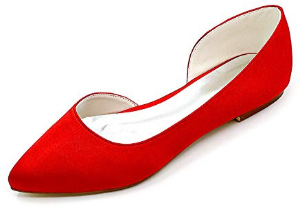WeFloHsL Womens Satin Ballet Pumps Pointed Toe Slip-On Flat Wedding Bridal Shoes 2046-08,Red,5 UK