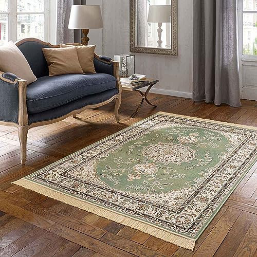 Taracarpet Teppich Palazzo Royal Ghoum grün 067x210 cm Kurzflor Orientteppich für Wohnzimmer Esszimmer und Schlafzimmer
