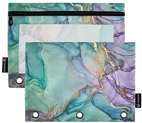 ODAWA Fluid Art Abstrakte bunte Bindertaschen, 2 Stück, 3-Ring-Bleistiftbeutel für Ordner mit verstärkten Ösen
