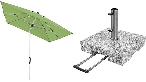 Doppler Sonnenschirm Aluminium 190x290 Fresh Green Granit-Sonnenschirmständer mit Ausziehgriff 72kg