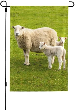 70 x 100 cm, doppelseitig bedruckte Gartenflagge, Schafe mit Lämmern, Heimdekoration, Hof, Rasen, hängende Flaggen
