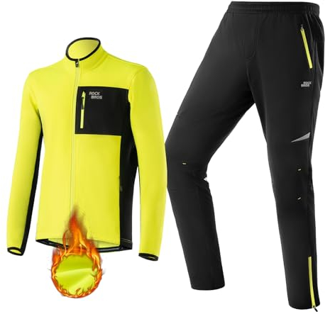 ROCKBROS Herren Fahrradjacke und Fahrradhose Set Winter Fahrradbekleidung Winddicht Warm Wanderjacke Freizeithose für Radfahren, Joggen, Outdoor Sports M