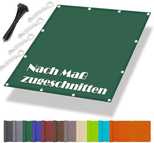 Sonnensegel Nach Maß mit ösen 3x5M, Segeltuch Meterware, Wintergarten Sonnenschutz inkl Befestigungsseile, UV-Schutz, Wetterfest für Garten Terrasse Balkon, Dunkelgrün