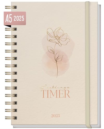 Häfft® Lieblings-Timer Kalender 2025 A5 Soft Flower Hardcover Terminplaner, Spiralkalender, Terminkalender, Wochenplaner, Ringbuch Planner - nachhaltig & klimafreundlich