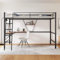 HYUB Etagenbett Metallbett 90x200cm mit L-förmigem Schreibtisch, Hochbett Kinderbett mit Rausfallschutz und Metalllattenrost, für Kinder, Jugendliche und Erwachsene, Ohne Matratze, Schwarz