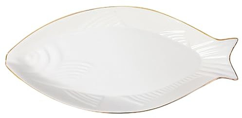 OUNONA 1pièce Plat De Service Porcelaine Forme De Poisson Avec Bord Doré Assiette Pour Sushi Fruits Fromage Et Desserts Pour Réunions Familiales Et