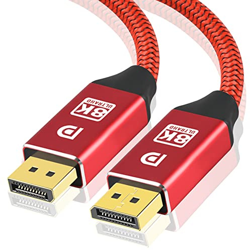 Reagle DisplayPort Kabel 1.4 1M, DP Kabel 8K 60Hz 4K 144Hz 2K 240Hz, 32,4 Gbit/s HBR3 HDR DSC HDCP 2.2, Display Port Kabel für Gaming Monitor PC Laptop Grafikkarte, Nylon Geflecht Rot