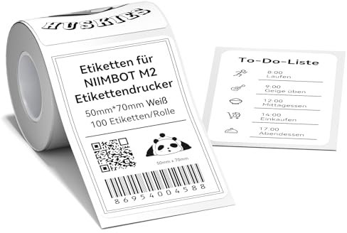 NIIMBOT M2 Thermotransfer-Etiketten 50x70 mm, Selbstklebendes Etikettenband nur für M2 Etikettendrucker, PET Material, wasserdicht und hochtemperaturbeständig, 100 Etiketten/Rolle, Weiß