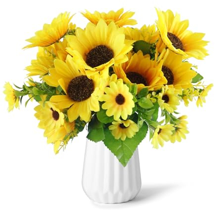 AUMAYCO 4 Bündel Künstliche Sonnenblumen, Gefälschte Sonnenblume mit Stielen, Keine Wartung Erforderlich, Realistische Sonnenblumen Deko für Arrangements, Hochzeiten und Wohnkultur.