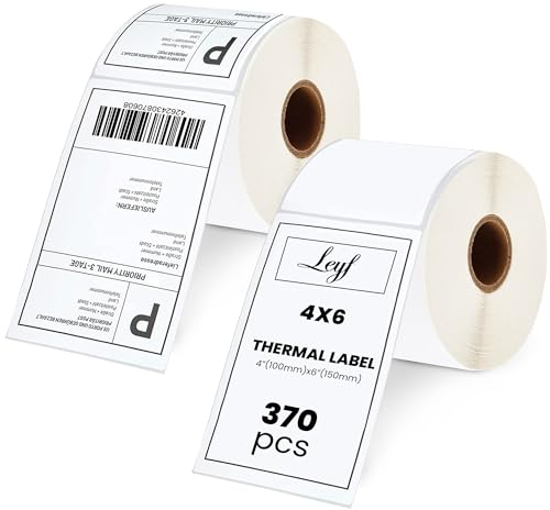 Leyf 100 mm x 150 mm - Thermo Etiketten - Selbstklebend - 1 Zoll Kern - 2 Rolle Pack Etikett x 370 St. Je Rolle = 740 Label - Kompatibel für Etikettendrucker, Kompatibel mit Zebra, DHL-UPS-DPD