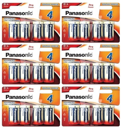 PANASONIC Confezione da 6 blister da 4 batterie alcaline Pro Power Gold LR20 / D, 1,5 V