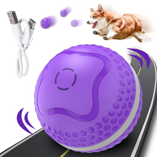 Supore Balle Interactive pour Chien Grand, Ø 85mm Jouet pour Chien Balle avec Lumière LED Colorée, Rotative à 360 Degrés, Rechargeable par USB, Balle Chien pour Moyens, Grande Chiens (Violet)