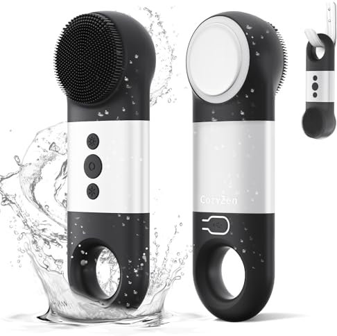 CozyZen Gesichtsreinigungsbürste, IPX7 wasserdicht und wiederaufladbar, Silikon-Gesichtsschrubber, Wärme- und Kältemassage für Männer und Frauen (Schwarz)