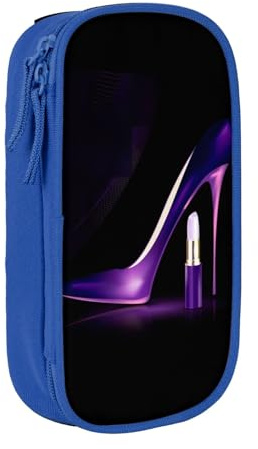QGWDYYJQ Elegante lila High Heels mit Lippenstift bedruckt große Kapazität Doppellagiges Federmäppchen Schreibwaren Fall Portable Organizer, blau, Einheitsgröße, Münzfach