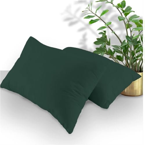 GC GAVENO CAVAILIA Pillowcases 2 Pack, Breathable Standard Pillow Cases, Plain Covers With Envelop Closure, Dark Green, 74X48 Cm, 708773, 2 X Pillow Case