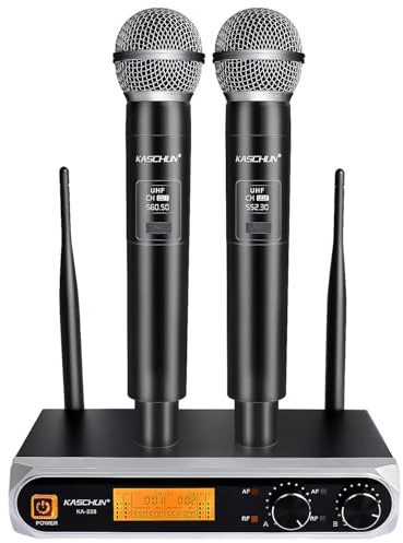 Kaschun Wireless Microphones, Dual UHF Handheld Karaoke Mics for Devices with XLR, 6.35mm Audio Interfaz, Plug & Play, 60m (200ft) Range for Karaoke, Church, Singing, Party, Wedding (KA-328)