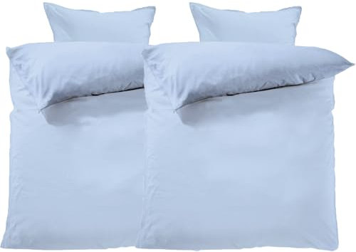Lavea Bettwäsche 135x200 cm, 4teilig, Delfinblau, Unifarbig, 100% Baumwolle - Atmungsaktiv, Nachhaltig, Pflegeleicht, ÖKO-TEX, 2X Ganzjahres Bettwäsche mit Reißverschluss und 2X Kissenbezug 40x80 cm