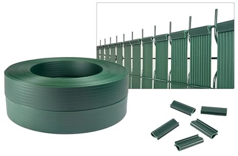 CASANOOV – Kit de lamelles occultantes PVC souple BALDO L.200m x l.4,6cm – Vert RAL6005 – 400 clips inclus – Brise-vue flexible pour clôture rigide – Pose facile et protection anti-UV