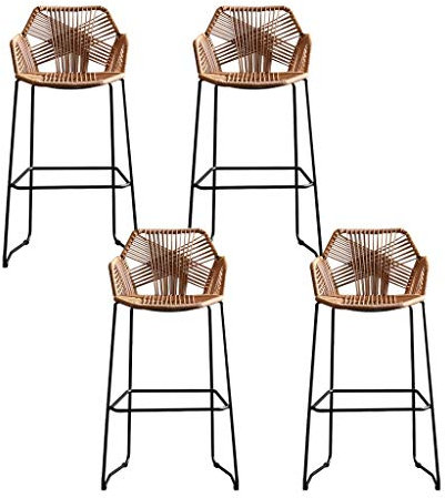 Rattan-Barhocker aus Korbgeflecht, einfacher Stil, hoher Barhocker mit schwarzem Metallsockel für Küche, Pub, Café, Theke (2 Stück, 65 cm)