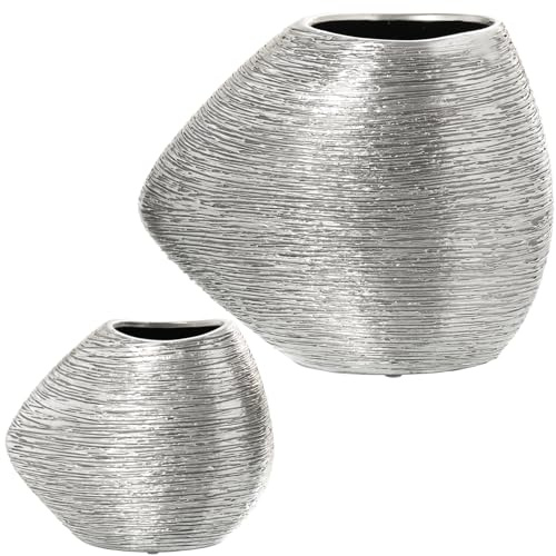 SET 2 JARRONES CERÁMICA PLATA_34X17X29 + 22X11,5X19CM