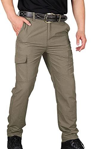 BOTCAM Wander Hose Herren Lang Legere Stretch Cargo Hose mit Gürtel Baumwolle Business Freizeithose Outdoor Wanderhose Lang Sporthose mit Taschen Gerade Herrenhose Streatwear