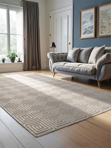 Elle Decoration Design Teppich Tourmaline - Moderner Wohnzimmerteppich, Kurzflor, Geometrisches Muster, Weich, Glamourös, Glanz-Effekt für Wohnzimmer, Schlafzimmer, Flur - Weiß Creme, 120x170cm