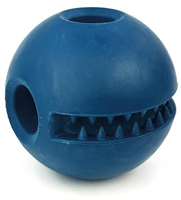 HugglePets Tactical K9 Natural Rubber Dog Ball Toy | Durable, Heavy Duty | Tough, Bouncy Treat Dispenser for Reward Training | Blue | Dental Chew & Play Fetch Toy | For Big Dogs - Aggressive Chewers
