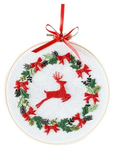Operitacx 1 Set Christmas Cross Stitch Embroidery Mason Jar Lids Needle Felting Kit Mint Pendant Wand Reusable Chopsticks Dressing Table Pendant Fabric Christmas Stitch Kit Cotton Cloth