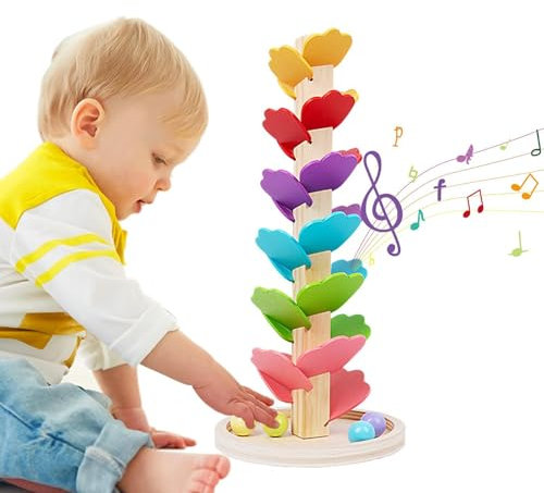 Music Tree Wooden Marble Run,Ball Run Toy,Colorful Rolling Ball Tower,Educational Toy for Learning & Building Block Fun,Marble Games For Kids