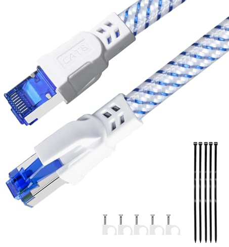 HUO JI Cat 8 LAN-Kabel 5M (40Gbps/2000MHz) S/FTP Flaches Ethernetkabel mit vergoldeten RJ45-Steckern, Hochgeschwindigkeits-Patchkabel für Gaming, Laptop, Router, Modem, TV, Switch