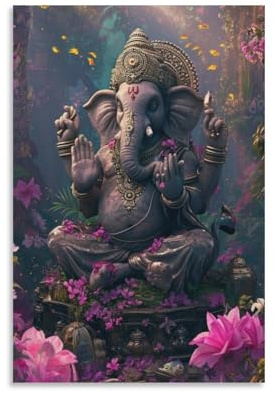 WJWART Poster auf Leinwand, Motiv: Göttlicher Lord Ganesha, Schlafzimmer, Dekoration, Landschaft, Büro, Raumdekoration, Geschenk, 30 x 45 cm