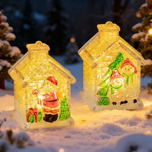 Weihnachtsdorf mit Beleuchtung Transparent Mini Lichthaus Gästehaus Weihnachtshaus Deko Weihnachtsdeko Weihnachten Kleine Haus Deko Weihnachtshaus Figur Innen Mini Weihnachtsstadt Außen Garten