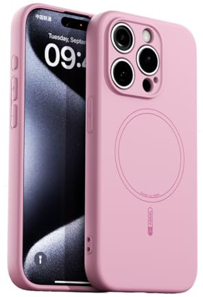 YANJIEER Magnetische Handyhülle für iPhone 15 Pro Liquid Silicone Case Kompatibel mit MagSafe, Ultra Dünn Telefonhülle Stoßfeste Schutzhülle Mädchen Case Herren Cover Rosa