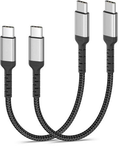 Cable USB C vers USB C court [15CM, lot de 2], câble de charge USB-C Type C à Type C de 60W en nylon, câble de charge rapide pour iPhone 17/16/15 Pro Max, Samsung Galaxy S25/S24/S23, iPad Pro/Air