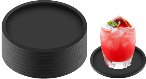 elzle 8er Untersetzer Gläser, runden Silikon-Getränkeuntersetzern | Rutschfeste Tassenmatten für Kaffee, Bier, Weingläser, Flaschen Perfekt für Zuhause und Bar ,Schwarz