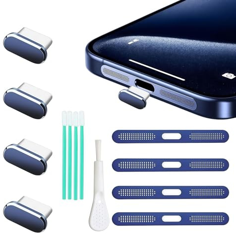 Jafaharug 4 Pack USB C Dust Plug USB C Port Cover, Type C Charging Port Plug Cover with Speaker Dust Cover Phone Accessories for iPhone 17 Pro/Pro Max (17Max) Dark Blue