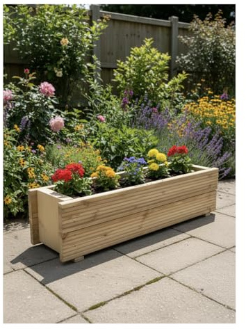 PARTY DECOR Wooden Planter, Decking Wood, 90cm x 28cm x 25.5cm, for Outdoor and Indoor Use