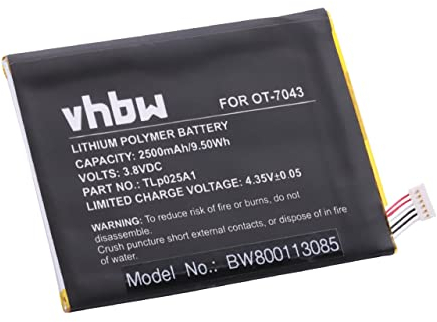 vhbw 1x Akku kompatibel mit Alcatel One Touch Pop 2 5.0 Handy Smartphone Telefon (2500 mAh, 3,8 V, Li-Polymer)