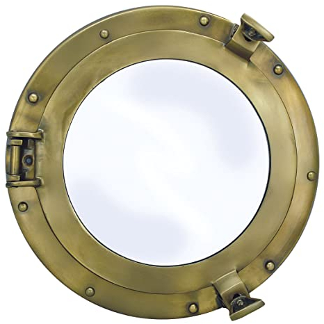 Sea-Club Bullaugenspiegel Bullauge Aluminium in Antik-Messing-Optik Ø=30cm