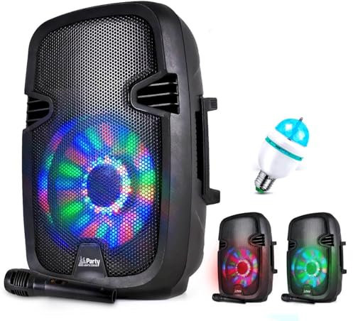Enceinte mobile PARTY7 à LEDs RVB - 300W - USB/BT/FM + Micro + Ampoule Mini DIAMS RVB