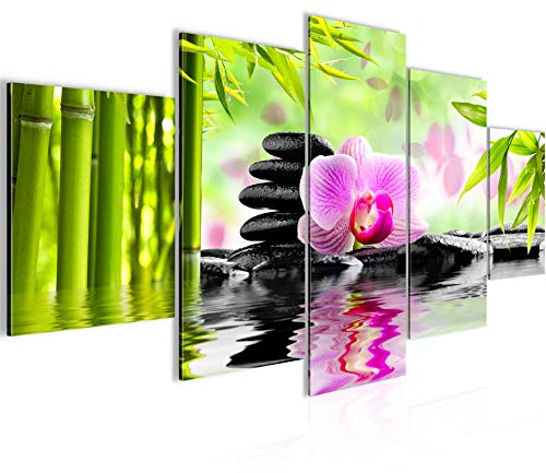 Runa Art Wandbilder Orchidee Feng Shui 5 Teilig Bild auf Vlies Leinwand Deko Wohnzimmer Schlafzimmer Steine Zen Pink 502052a
