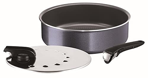 Tefal L2319102 Ingenio Elegance Schmorpfanne, 26 cm + 1 Griff + 1 Deckel, 26 cm, Glitzer, für alle Herde außer Induktion, Aluminium, Grau, 11 x 35,5 x 29,5 cm