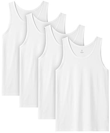 LAPASA Pacco da 4 Canotte 100% Cotone Uomo vestibilità Rilassata M36 - Abbigliamento Sportivo Canottiere Palestra Allenamento Sport Oversize Bianco XL