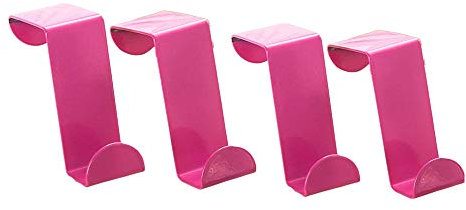 Over Door Hooks, Morbuy 4PC Organizer Over Cupboard and Drawer Hooks Hanger Color Stainless Steel Space Saving for Office Kitchen Cabinet Draw Clothes (Pink)