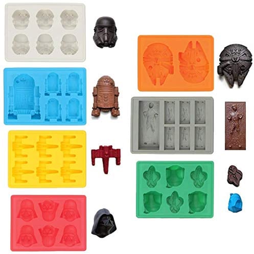 Sunerly Star Wars Character Ice Cube Molds Silicone Molds Ideal for Chocolate, Ice Cubes, Jelly, Candy, Desserts, Bakeware, Soap and Candles (Set of 7 Molds)