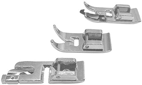 Trio) Zick Zack Pied à coudre standard avec pied surjetable, pied presseur et pied à ventouse pour machine à coudre Singer